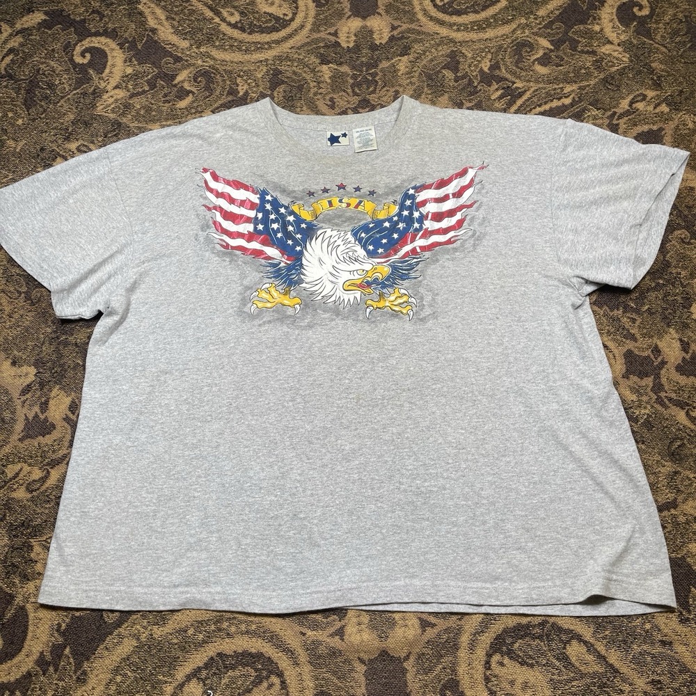 Vtg Y2K Bald Eagle USA Flag American Traditional T Shirt Mens Size 3XL Gray